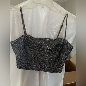 H&M Florence Black Sparkly Spaghetti Strap Crop